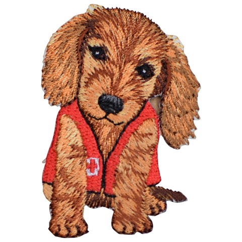 Dog with First Aid Vest Applique Patch - Emergency Puppy Badge 2" (Iron on) - Patch Parlor