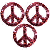 3-Pack Sequin Peace Sign Applique Patch - Red Embroidered World Peace Badge 1.5" (Iron On)