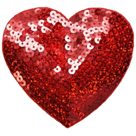 Red Sequin Heart Applique Patch - Love Badge 4" (Iron on) - Patch Parlor