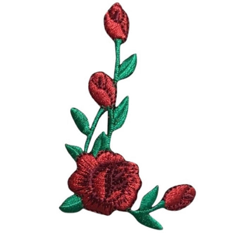Red Rose Applique Patch - Facing Right, Flower Bloom Badge 2-3/8" (Iron on) - Patch Parlor