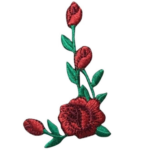 Red Rose Applique Patch - Facing Left, Flower Bloom Badge 2-3/8" (Iron on) - Patch Parlor