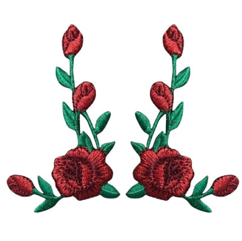 Red Rose Applique Patch Set - Flower Bloom Badge 2-3/8" (2-Pack, Iron on) - Patch Parlor