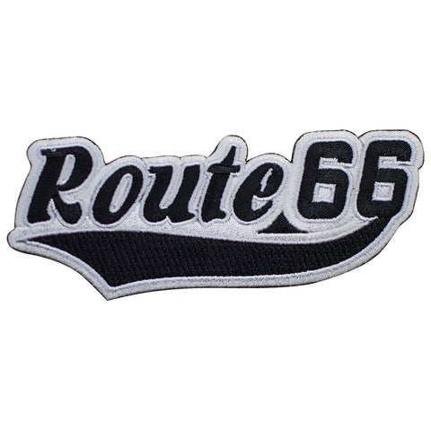 Route 66 Patch - Black/White Rt. 66 Script Badge 4-7/8" (Iron on) - Patch Parlor