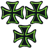 3 Maltese Iron Cross Patches in Black and Lime Green 