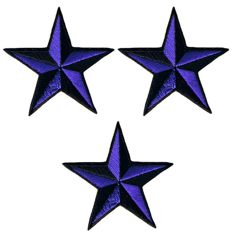 Nautical Star Applique Patch - Purple Black Tattoo Badge 2" (3-Pack, Iron on) - Patch Parlor