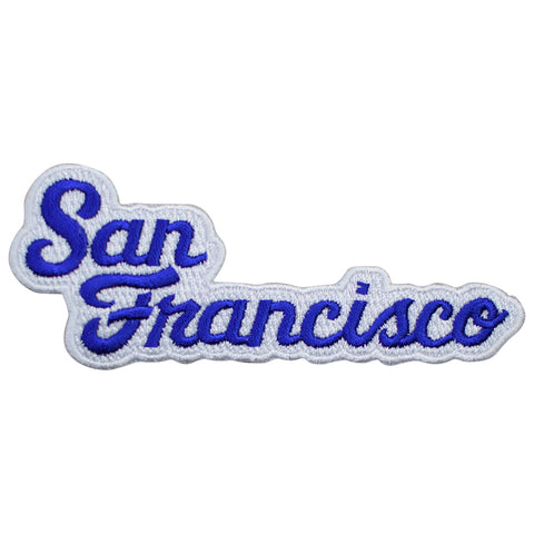 San Francisco Patch - California, Blue/White SF Script Badge 4-5/8" (Iron on) - Patch Parlor