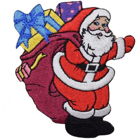 Santa Claus Applique Patch - Bag of Toys, Presents, Christmas Badge 3" (Iron on) - Patch Parlor