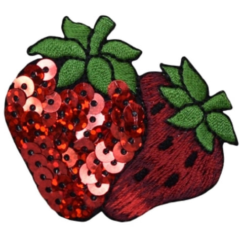 Strawberry Applique Patch - Sequin, Berry, Fruit, Food Badge 2-1/8" (Iron on) - Patch Parlor