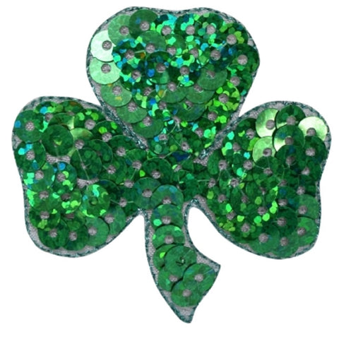 Shamrock Applique Patch - Sequin, Clover, Good Luck Badge 2" (Iron on) - Patch Parlor