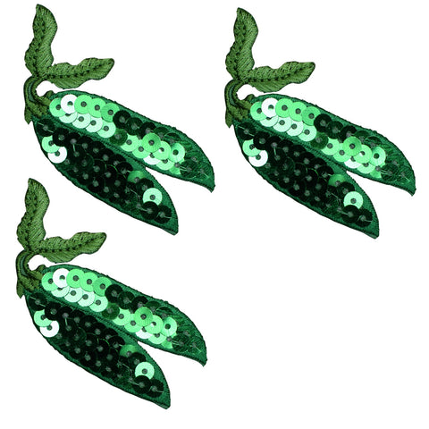Sequin Peas Applique Patch - Vegetable Garden, Food Badge 2.5" (3-Pack. Iron on) - Patch Parlor