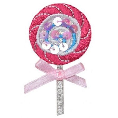 Lollipop Applique Patch - Bow, Sequin Candy Badge 2-1/8" (Iron on) - Patch Parlor