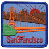 A patch featuring the Golden Gate Bridge with a California sunset and the text 'San Francisco' iron on.