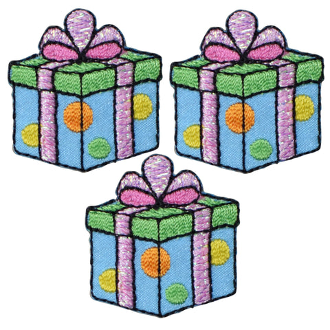 Mini Birthday Gift Patch - Wrapped Present Bow Shimmery 1.25" (3-Pack, Iron on)