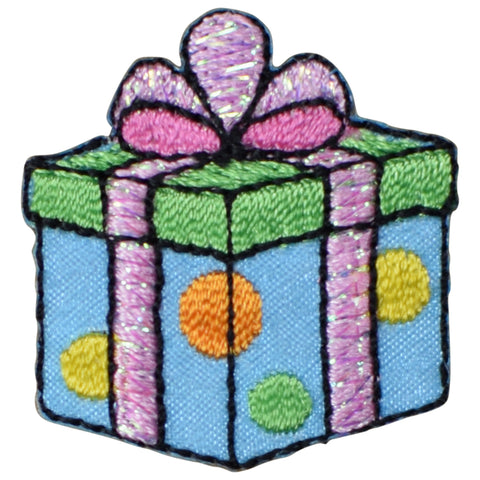 Mini Birthday Gift Applique Patch - Wrapped Present Bow Shimmery 1.25" (Iron on)