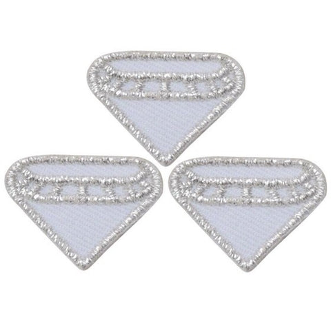 Diamond Applique Patch - Metallic Silver Thread Jewel Badge 1" (3-Pack, Iron on)