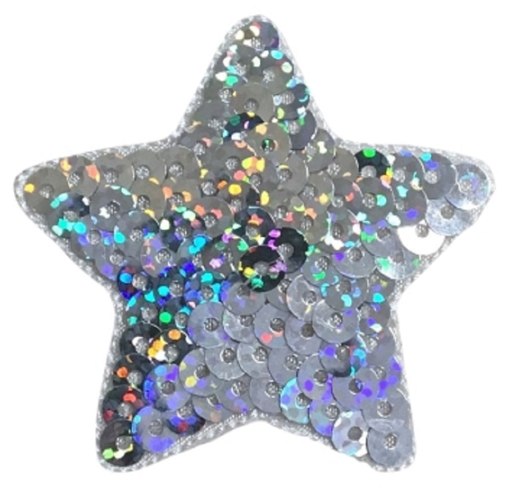 Sequin Star Applique Patch - Silver 2