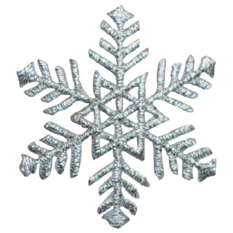 Snowflake Applique Patch - Snow, Metallic Silver, Winter Badge 1.75" (Iron on) - Patch Parlor