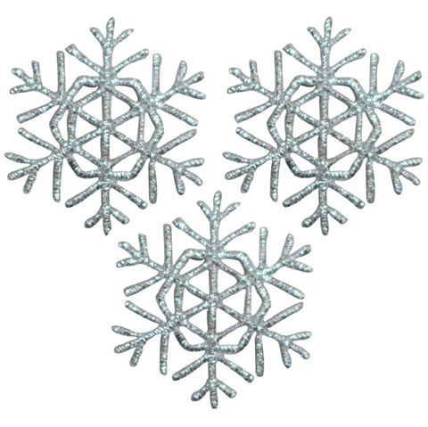 Silver Snowflake Applique Patch - Snow, Metallic Thread 1.25" (3-Pack, Iron on) - Patch Parlor