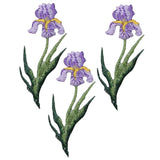3-Pack Iris Applique Patch - Embroidered Garden Flower Badge 2" (Iron On)