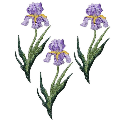 Mini Iris Applique Patch - Purple Bloom Flower Spring Badge 2" (3-Pack, Iron on)
