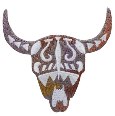 Bull Skull Applique Patch - Southwest, Cow, Western Badge 2.75" (Iron on) - Patch Parlor
