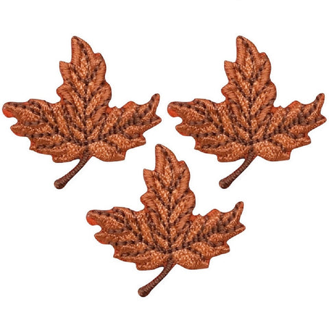 Mini Leaf Applique Patch - Orange & Brown Fall Autumn 1-1/8" (3-Pack, Iron on)