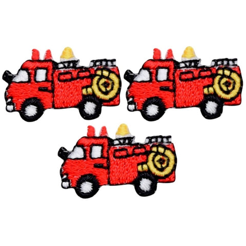 Mini Fire Truck Applique Patch - Firetruck Firefighter Badge 1" (3-Pack, Iron on) - Patch Parlor
