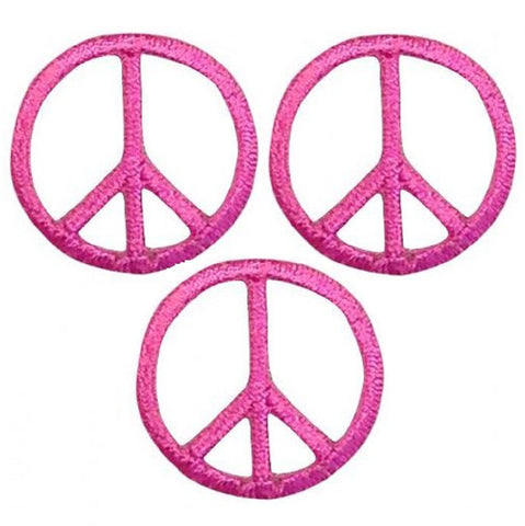 Mini Peace Sign Patch Applique - Fuchsia, Hot Pink 1" (3-Pack, Iron on) - Patch Parlor