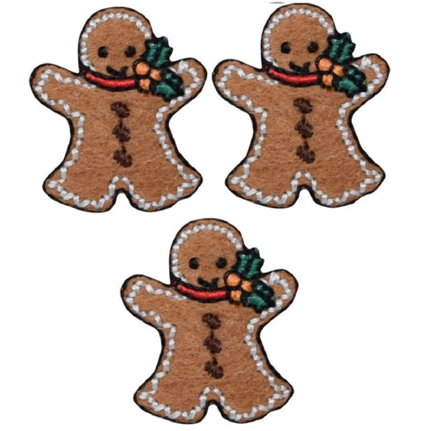 Mini Gingerbread Man Applique Patch - Christmas Cookie 1-1/8" (3-Pack, Iron on) - Patch Parlor