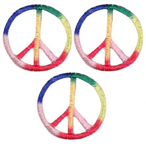 Mini Peace Sign Patch Applique - Rainbow, Multi Color 1" (3-Pack, Iron on) - Patch Parlor