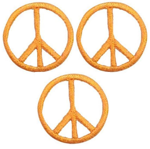 Mini Peace Sign Patch Applique - Orange 1" (3-Pack, Iron on) - Patch Parlor