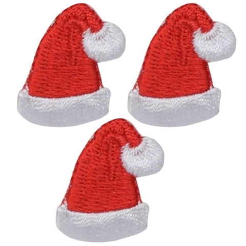 Mini Santa Hat Applique Patch - Christmas, Santa Claus Cap 1" (3-Pack, Iron on) - Patch Parlor