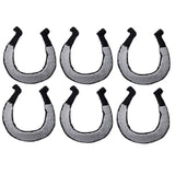 A set of six horseshoe applique patches  in gray and black in color with an iron-on backing 