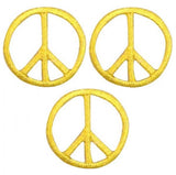Mini Peace Sign Patch Applique - Yellow, Gold 1" (3-Pack, Iron on) - Patch Parlor