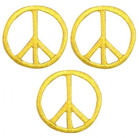 Mini Peace Sign Patch Applique - Yellow, Gold 1" (3-Pack, Iron on) - Patch Parlor