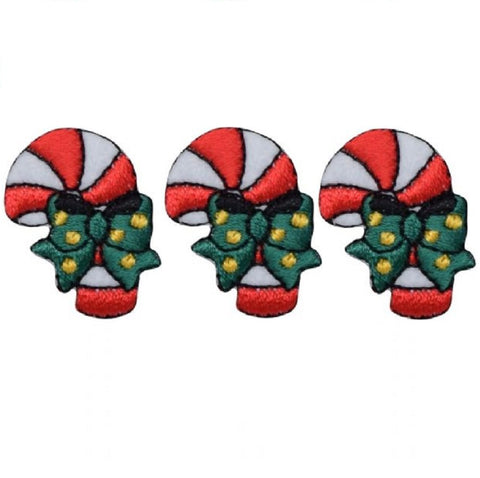 Candy Cane Applique Patch - Christmas Treat, Candy, Bow 1.25" (3-Pack, Iron on) - Patch Parlor
