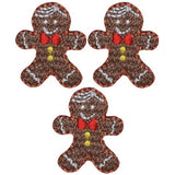 Three mini dark brown embroidered gingerbread man patches 
