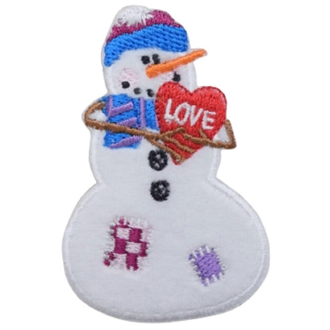 Snowman Applique Patch - Love Heart, Christmas, Snow Badge 2.75" (Iron on) - Patch Parlor