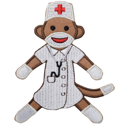 Nurse Applique Patch - Sock Monkey, Medical, Hospital Badge 4" (Iron on) - Patch Parlor