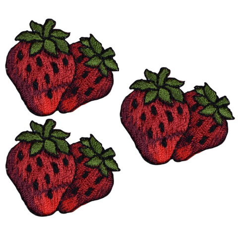 Strawberry Applique Patch - Berry, Fruit, Food Badge 1.5" (3-Pack, Iron on) - Patch Parlor