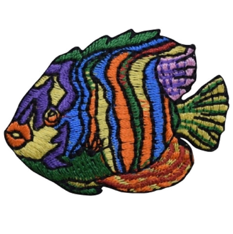 Striped Angelfish Applique Patch - Ocean, Tropical Fish Badge 1-7/8" (Iron on) - Patch Parlor