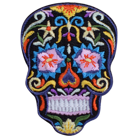 Sugar Skull Applique Patch - Dia de los Muertos, Halloween Badge 2.75" (Iron on)
