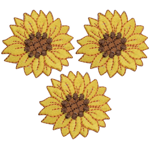 Sunflower Applique Patch - Flower, Bloom Badge 1-5/8" (3-Pack, Iron on) - Patch Parlor