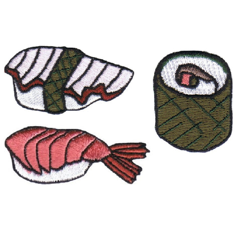 Sushi Applique Patch Set - Ebi Nigiri, Sushi Roll, Tako, Octopus, Shrimp, Crab, Rice (Iron on) - Patch Parlor