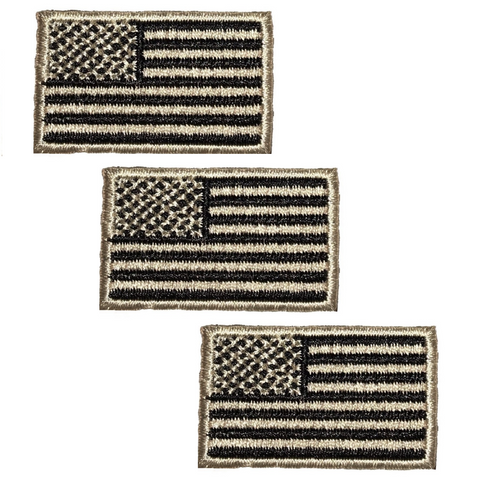 Mini USA Flag Patch - Desert Tan/Black United States of America 1.5" (3-Pack, Iron On) - Patch Parlor