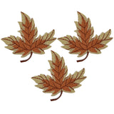 3-Pack Autumn Leaf Applique Patch - Embroidered Tan & Brown Fall Badge 2-1/8" (Iron On)
