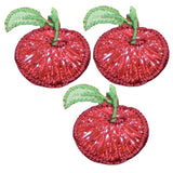 3-Pack Apple Applique Patch - Mini Embroidered Fruit Badge 1" (Iron On)