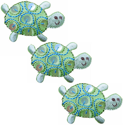 Sea Turtle Applique Patch - Sequin, Ocean Badge 1.75" (3-Pack, Iron on) - Patch Parlor