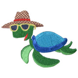 Turtle In Sunhat Applique Patch - Sunglasses Embroidered Animal Badge 3" (Iron On)