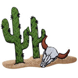 Cactus & Bull Skull Applique Patch - Embroidered Saguaro Desert Longhorn Badge 2.75" (Iron On)
